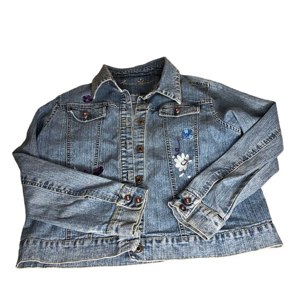 Jean Jacket Girls L Arizona Jean Co. Denim Jacket Purple Rhinestones Embroidery - Picture 12 of 13